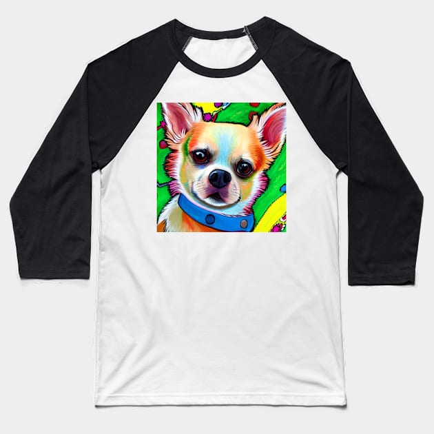 Chihuahua Dog Rainbow Painting Baseball T-Shirt by KayBee Gift Shop